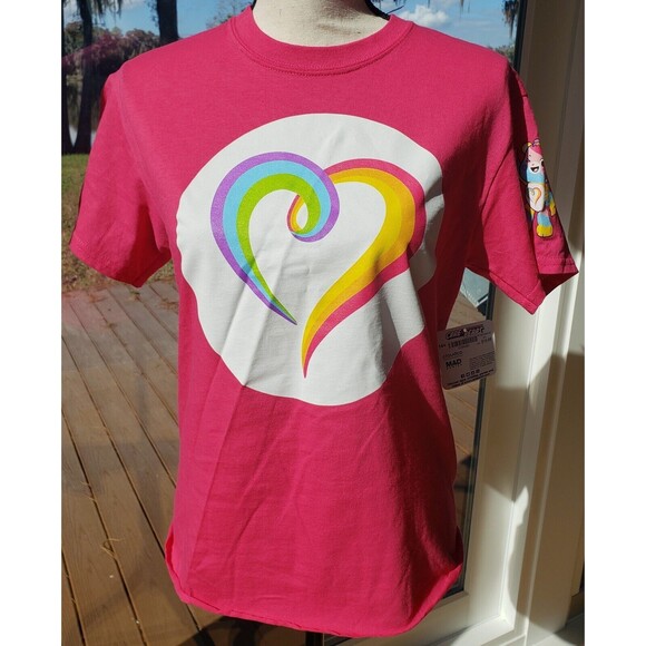 NEW CARE Bears Unlock The Magic Hot Pink T-Shirt Size Small Rainbow Heart NWTs - Picture 2 of 11
